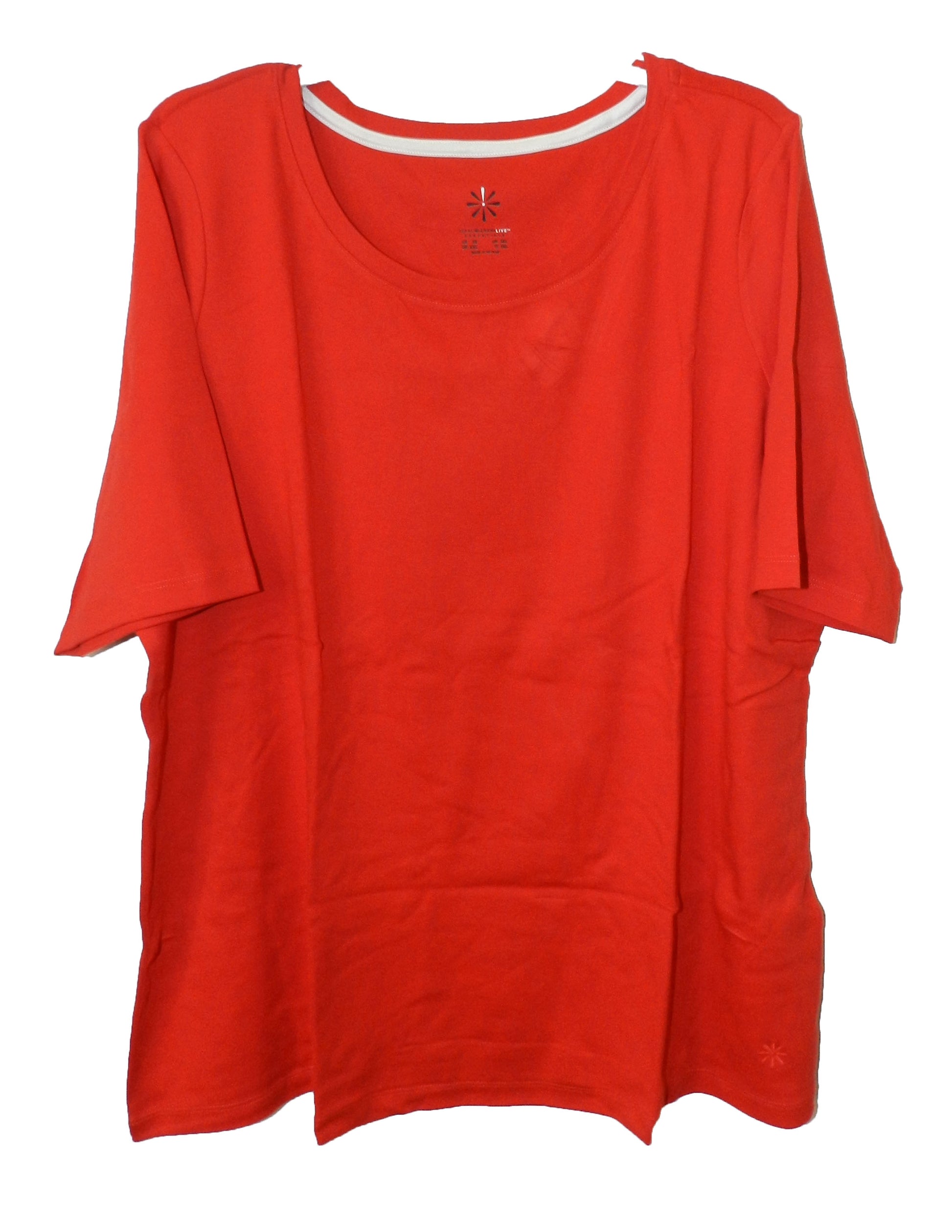 Isaac Mizrah Live! Essentials Pima Cotton Elbow Sleeve Top Firecracker Red 2X