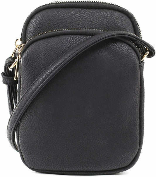 Mali + Lili Josie Triple Zip Leather Crossbody Bag Black