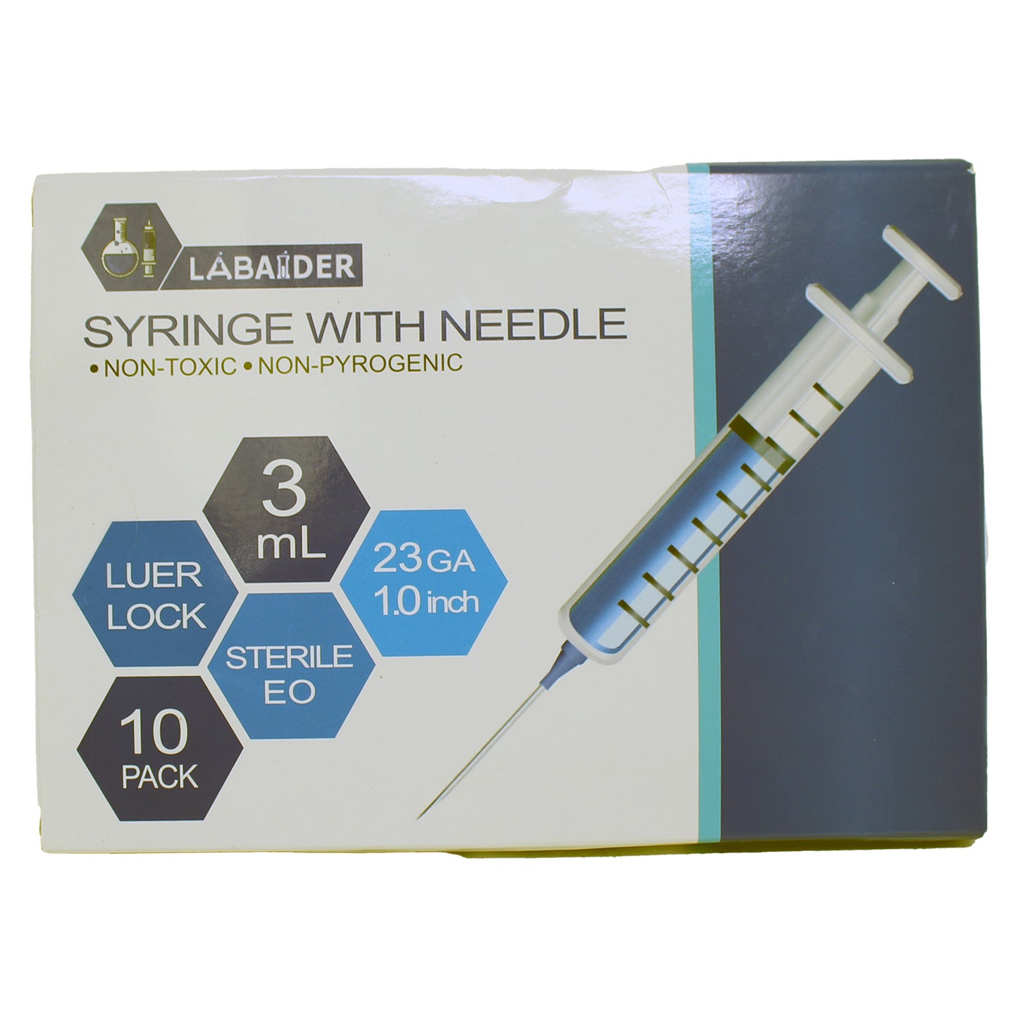 Labaider 10 Pack 3ml Syringes with Needle - 23G, 1.0 inch Needle Luer Lock Syringe Individually Packaged (3ml, 10)