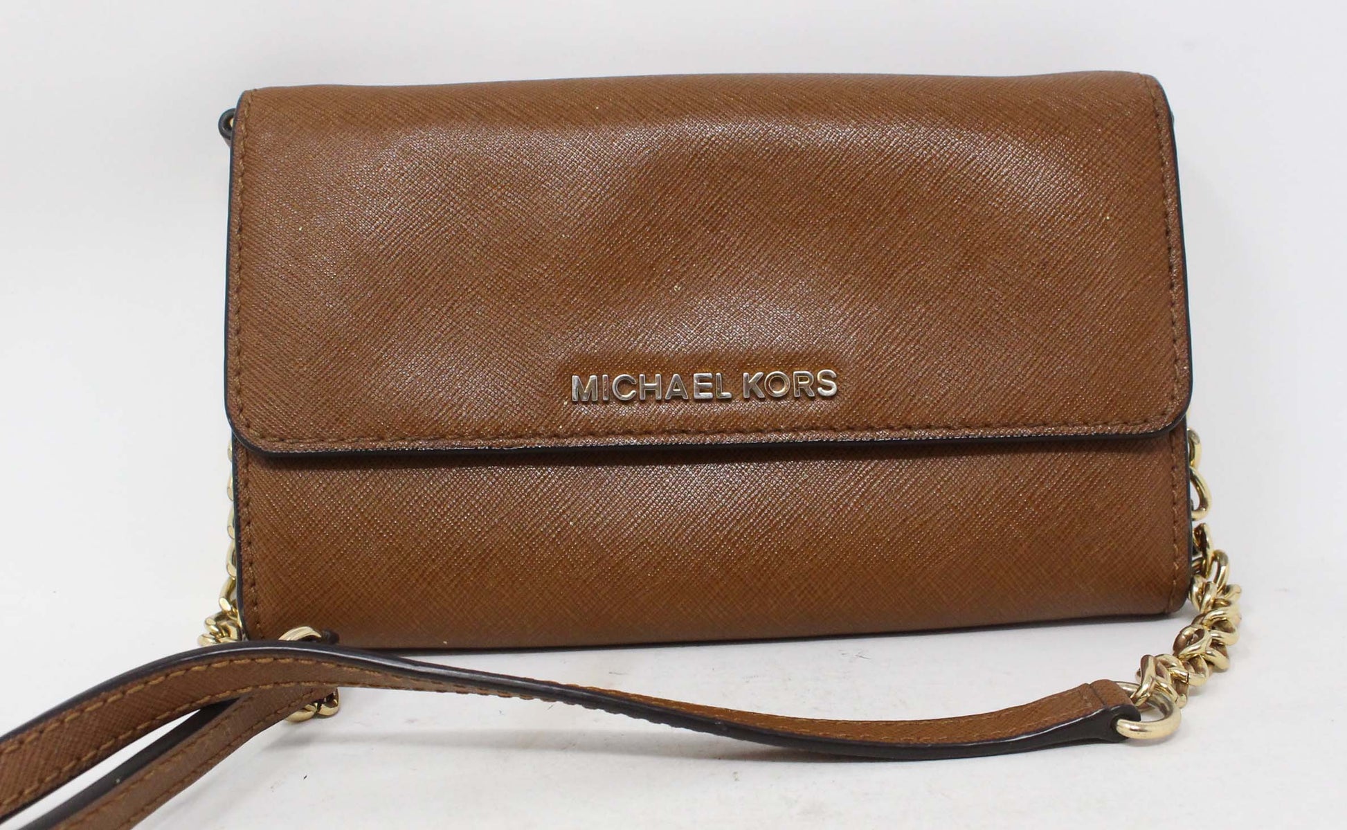 Michael Kors Large Triple Compartment Wallet Acorn With Strap (Used)