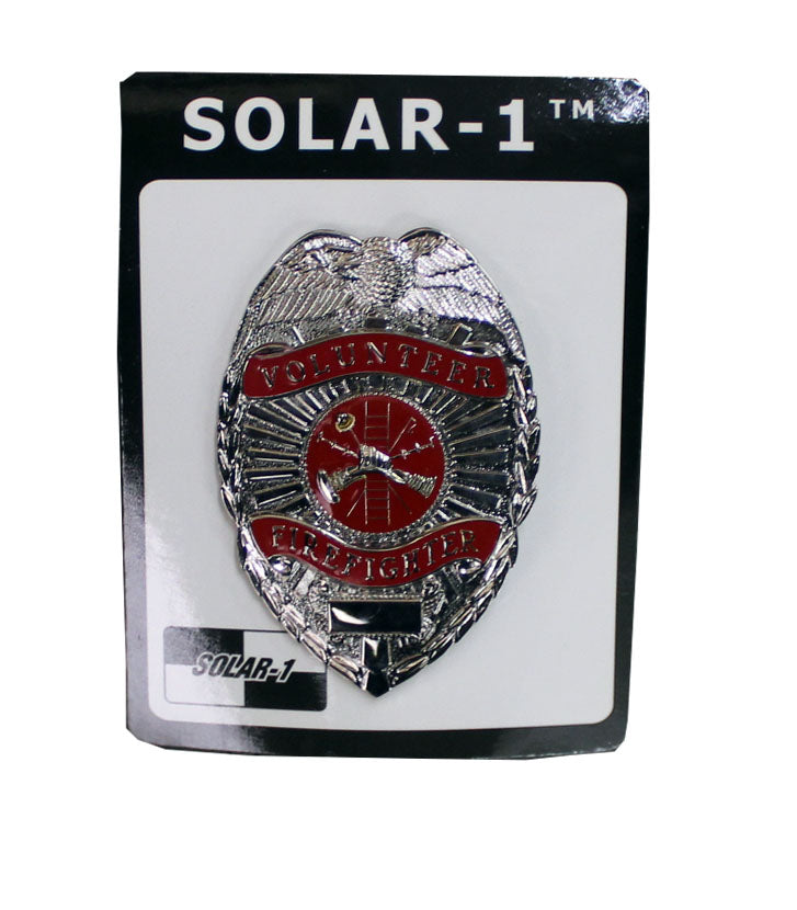Silver/Red Volunteer Firefighter Badge (Nickel) by Solar 1