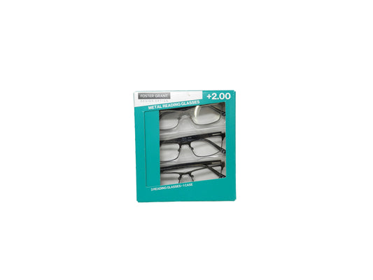Design Optics By Foster Grant +2.00 Metal Frame Reading Glasses 3 Pack