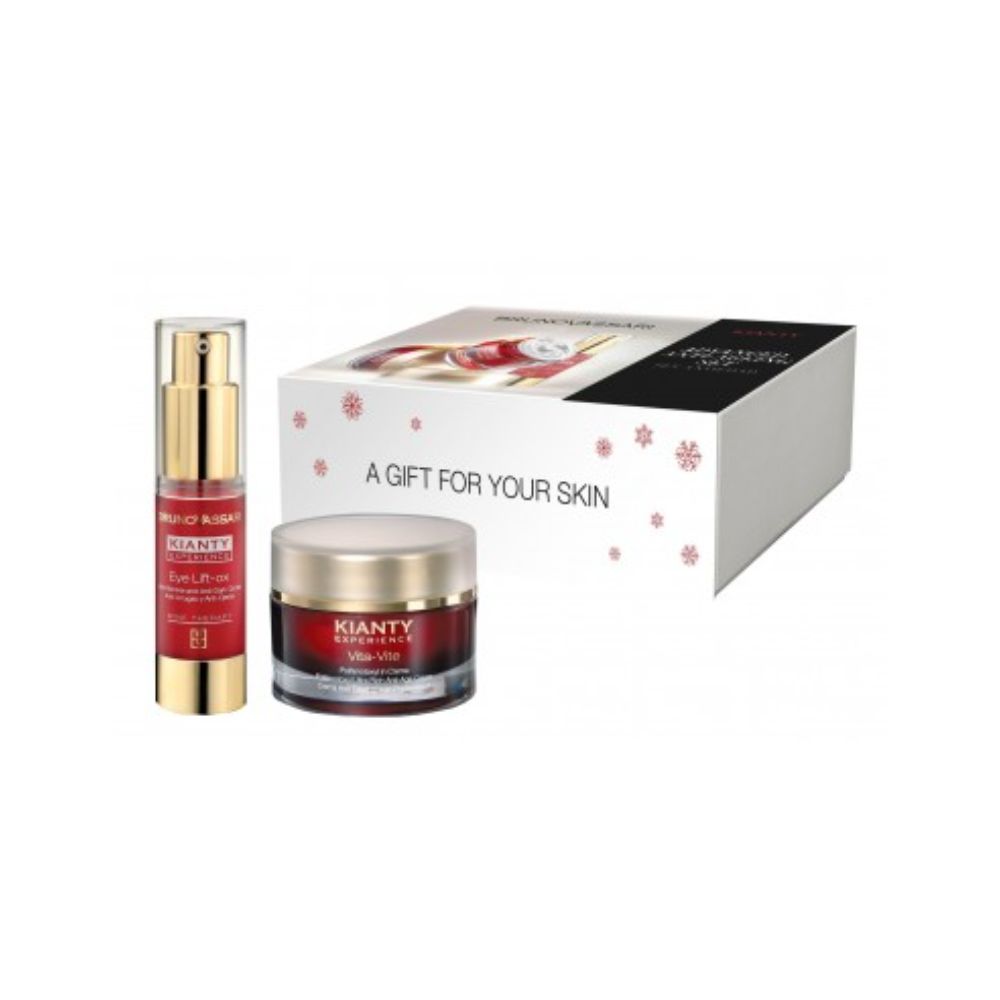 A Gift For Your Skin Set Bruno Vassari: The Basics, Caffeine, Anti-Fatigue, Morning & Evening, Eye Gel, 15 ml + The Basics, Urea, Moisturizing, Day & Night, Body Lotion, 500 ml + The Basics, Nourishing, Day, Cream, For Face, 100 ml