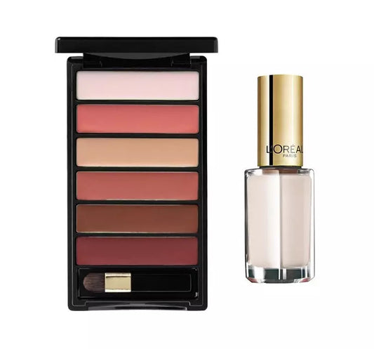 Set L'Oreal Paris: Color Riche La Palette Matte, Lip Palette, Nude, 6 g + Color Riche Le Vernis, Nail Polish, 961, Silky Fawn, 5 ml