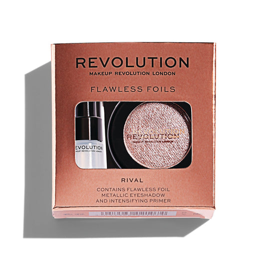 Set Makeup Revolution: Flawless Foils, Vegan, Eyeshadow Primer, 2 ml + Flawless Foils, Vegan, Eyeshadow Palette, Rival, 2 g