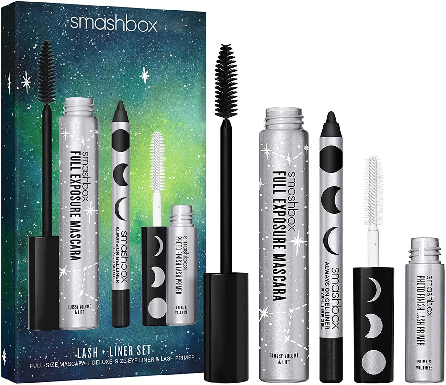 Set Smashbox: Photo Finish, Eyelash Primer, 4 ml + Always On, Gel Pencil Eyeliner, Brewed, 1.2 g + Full Exposure, Waterproof, Volumizing, Mascara, Black, 9.56 ml