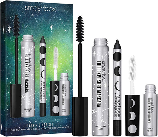 Set Smashbox: Photo Finish, Eyelash Primer, 4 ml + Always On, Gel Pencil Eyeliner, Brewed, 1.2 g + Full Exposure, Waterproof, Volumizing, Mascara, Black, 9.56 ml