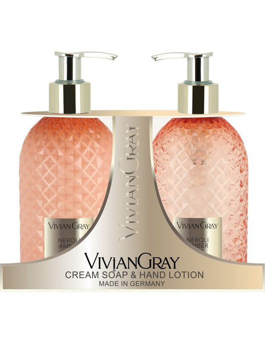 Set Vivian Gray: Gemstone, Neroli & Amber, Cleansing, Liquid Soap, 300 ml + Gemstone, Neroli & Amber, Hydrating, Hand Lo