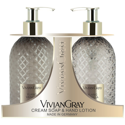 Set Vivian Gray: Gemstone, Ylang & Vanilla, Cleansing, Liquid Soap, 300 ml + Gemstone, Ylang & Vanilla, Hydrating, Hand Lotion, 300 ml