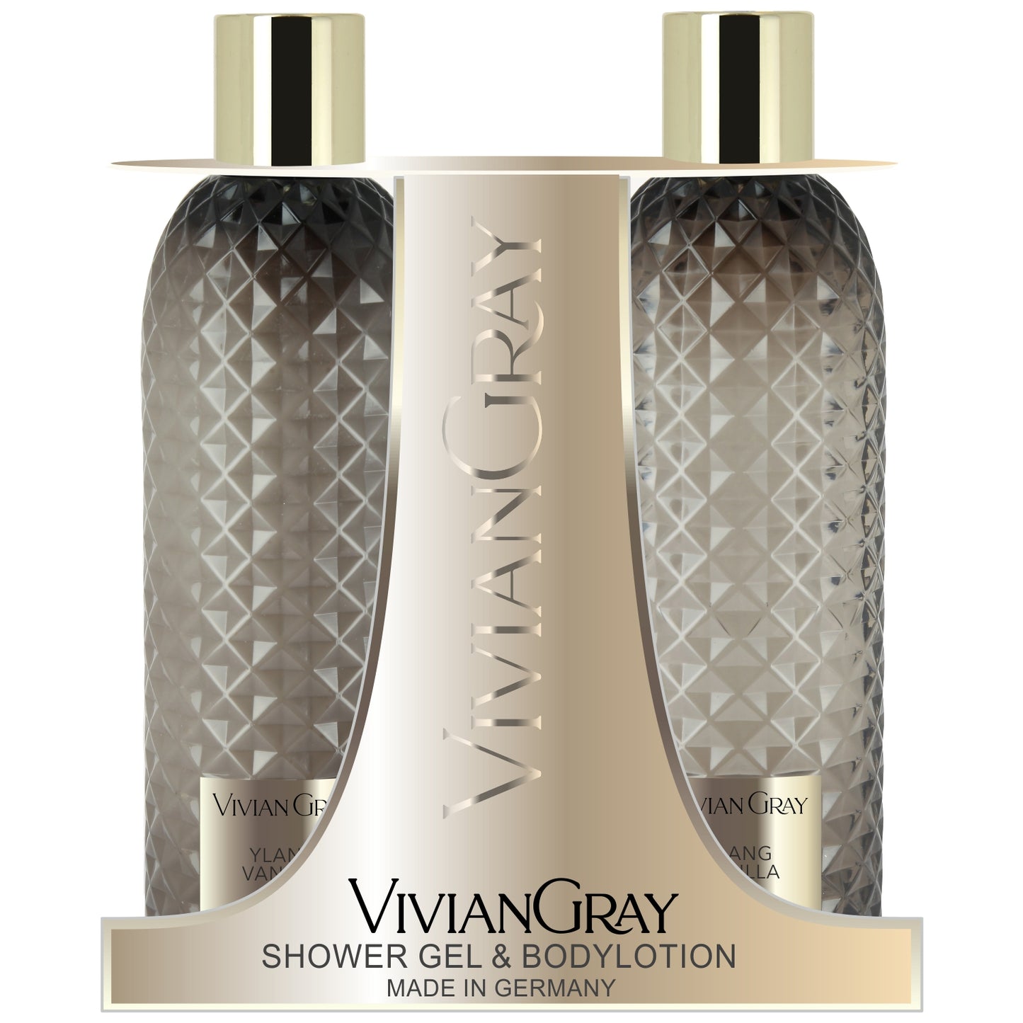 Set Vivian Gray: Gemstone, Ylang & Vanilla, Soothing, Shower Gel, For All Skin Types, 300 ml + Gemstone, Ylang & Vanilla, Hydrating, Body Lotion, 300 ml