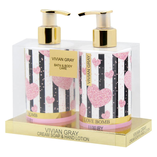 Set Vivian Gray: Love Bomb, Cleansing, Liquid Soap, 250 ml + Love Bomb, Hydrating, Hand Lotion, 250 ml
