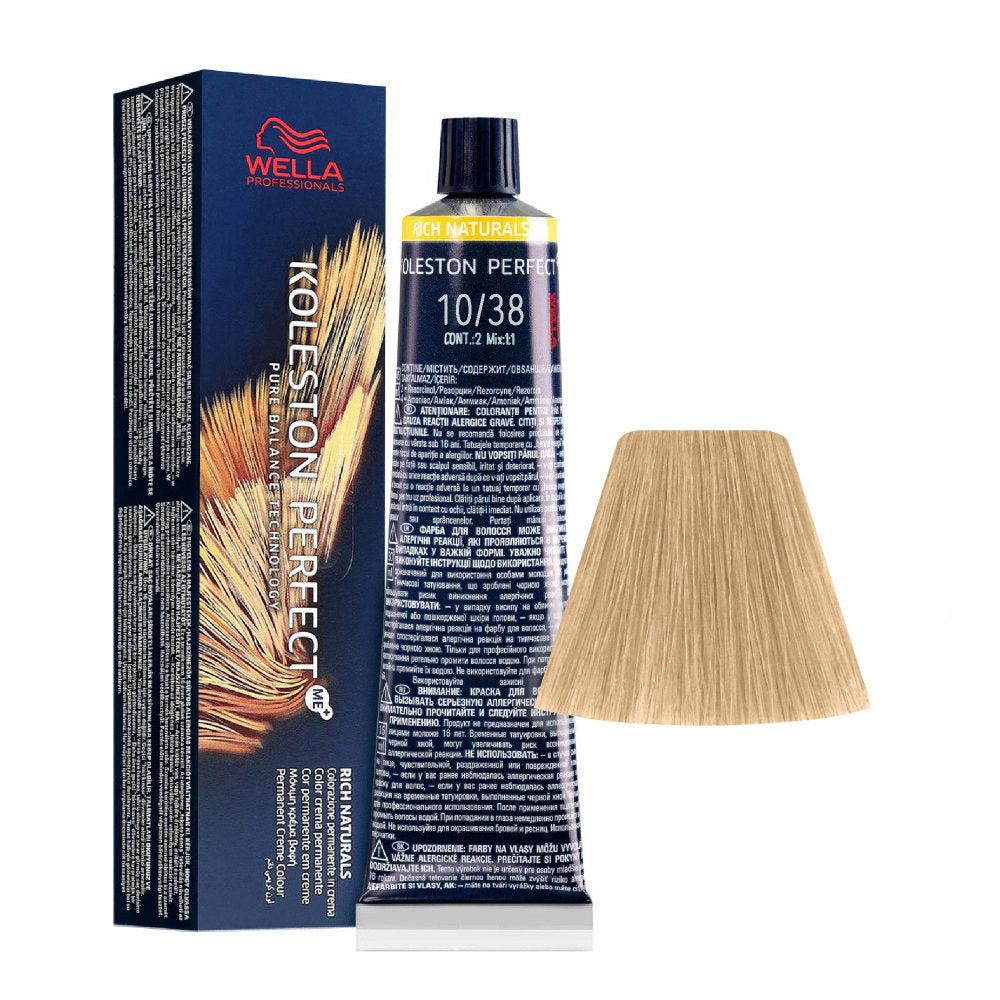 Wella Professionals, Koleston Perfect Me+, Permanent Hair Dye, 10/38 Bright Light Blonde Golden Blue, 60 ml