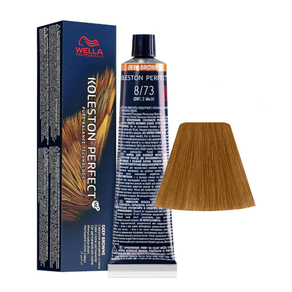 Wella Professionals, Koleston Perfect Me+, Permanent Hair Dye, 8/73 Light Blond Golden Chestnut, 60 ml