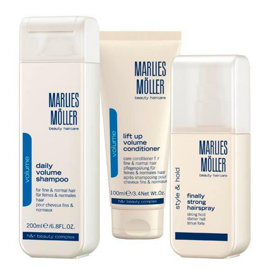 Xmas Set Set Marlies Moller: Lift-Up, Hair Conditioner, For Volume, 100 ml + Finally Strong, Hair Spray, For Styling, Strong Hold, 125 ml + Daily Volume, Hair Shampoo, 200 ml